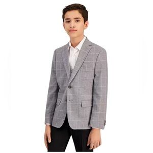 NWT Michael Kors Boys Grey Check Classic Fit Suit Jacket Blazer Wedding